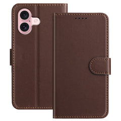For iPhone 16 Leather Case Wallet Stand Solid Color Anti Drop Phone Cover