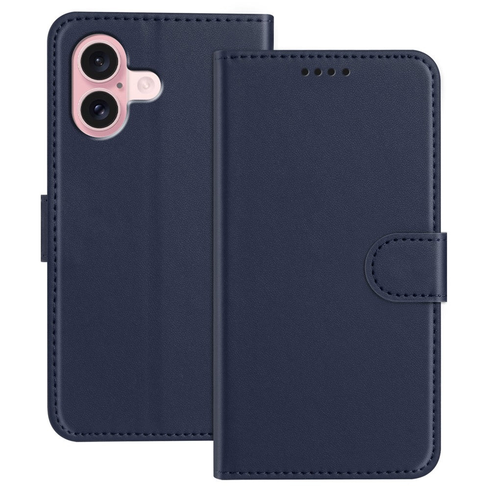 For iPhone 16 Leather Case Wallet Stand Solid Color Anti Drop Phone Cover