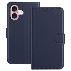For iPhone 16 Leather Case Wallet Stand Solid Color Anti Drop Phone Cover