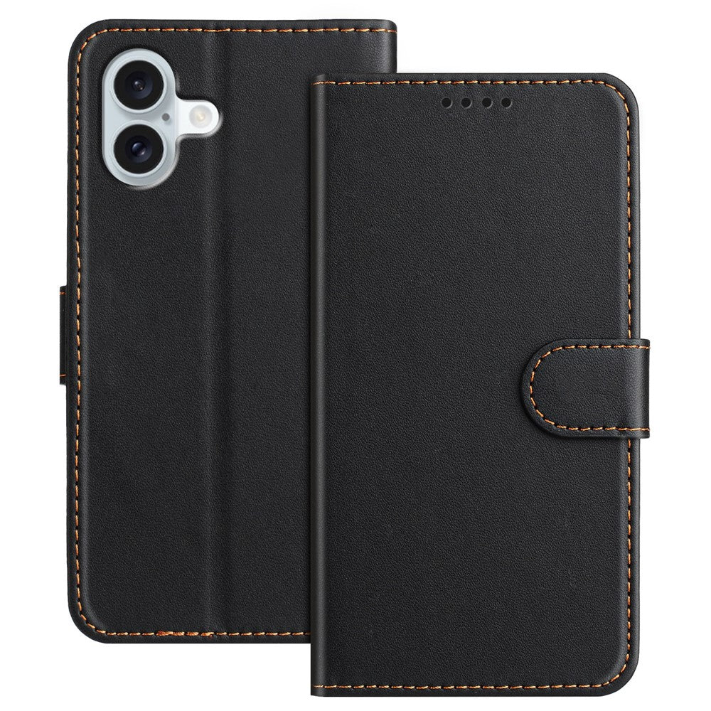 For iPhone 16 Plus Leather Case Wallet Stand Solid Color Anti Drop Phone Cover