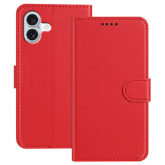 For iPhone 16 Plus Leather Case Wallet Stand Solid Color Anti Drop Phone Cover