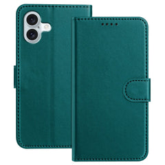 For iPhone 16 Plus Leather Case Wallet Stand Solid Color Anti Drop Phone Cover