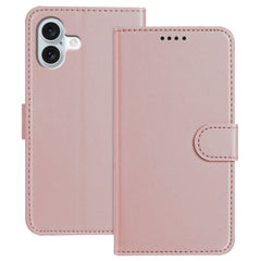 For iPhone 16 Plus Leather Case Wallet Stand Solid Color Anti Drop Phone Cover