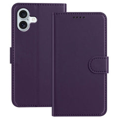 For iPhone 16 Plus Leather Case Wallet Stand Solid Color Anti Drop Phone Cover