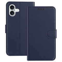 For iPhone 16 Plus Leather Case Wallet Stand Solid Color Anti Drop Phone Cover