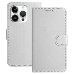 For iPhone 16 Pro Leather Case Wallet Stand Solid Color Anti Drop Phone Cover