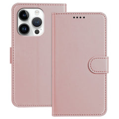 For iPhone 16 Pro Leather Case Wallet Stand Solid Color Anti Drop Phone Cover