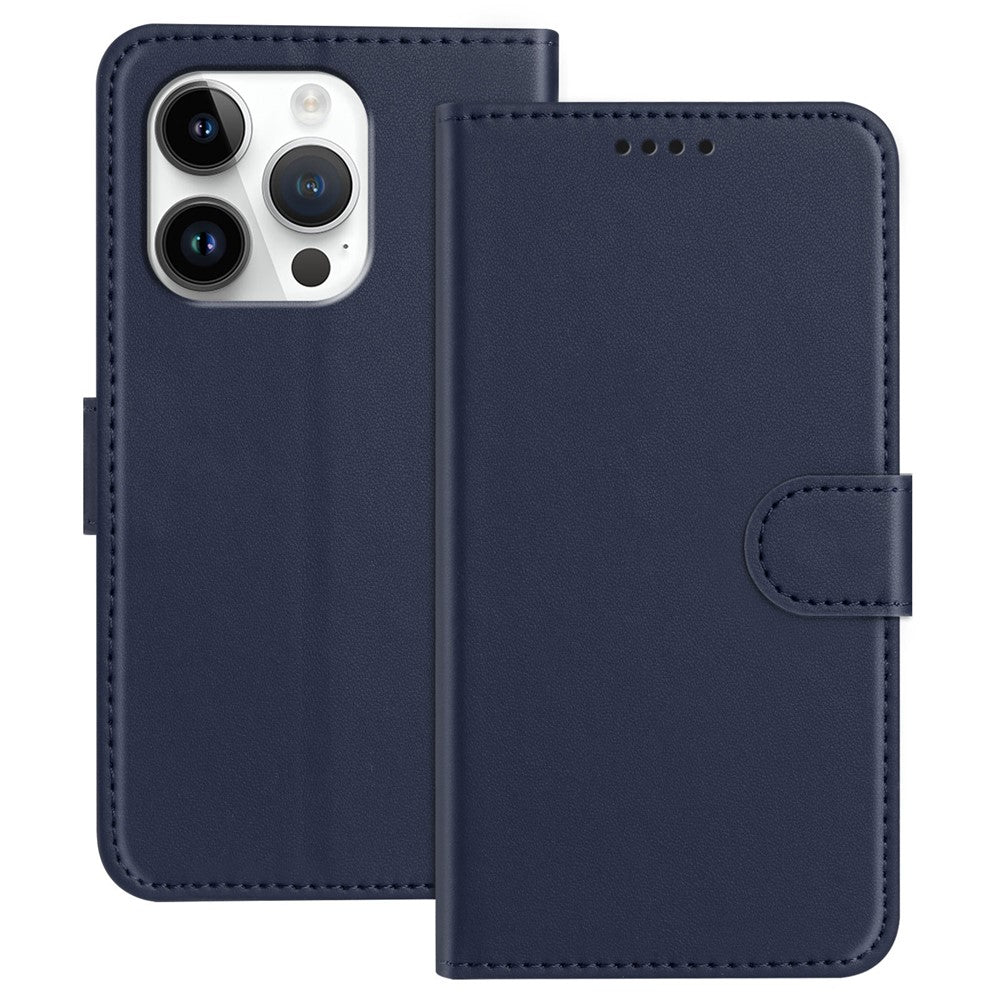 For iPhone 16 Pro Leather Case Wallet Stand Solid Color Anti Drop Phone Cover