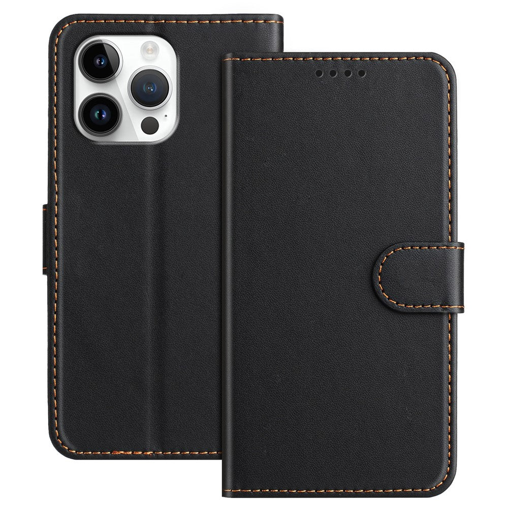 For iPhone 16 Pro Max Leather Case Wallet Stand Solid Color Anti Drop Phone Cover
