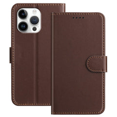 For iPhone 16 Pro Max Leather Case Wallet Stand Solid Color Anti Drop Phone Cover