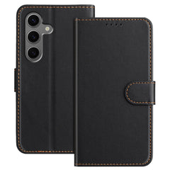 For Samsung Galaxy S25+ Leather Case Wallet Stand Solid Color Anti Drop Phone Cover