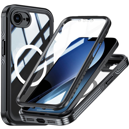 For iPhone 16e Compatible with MagSafe Case PC+TPU Phone Cover with Tempered Glass Screen Fil