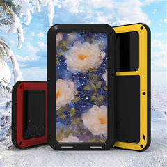 Coque Love Mei pour Samsung Galaxy S25, protection d'écran en verre trempé, métal et silicone 