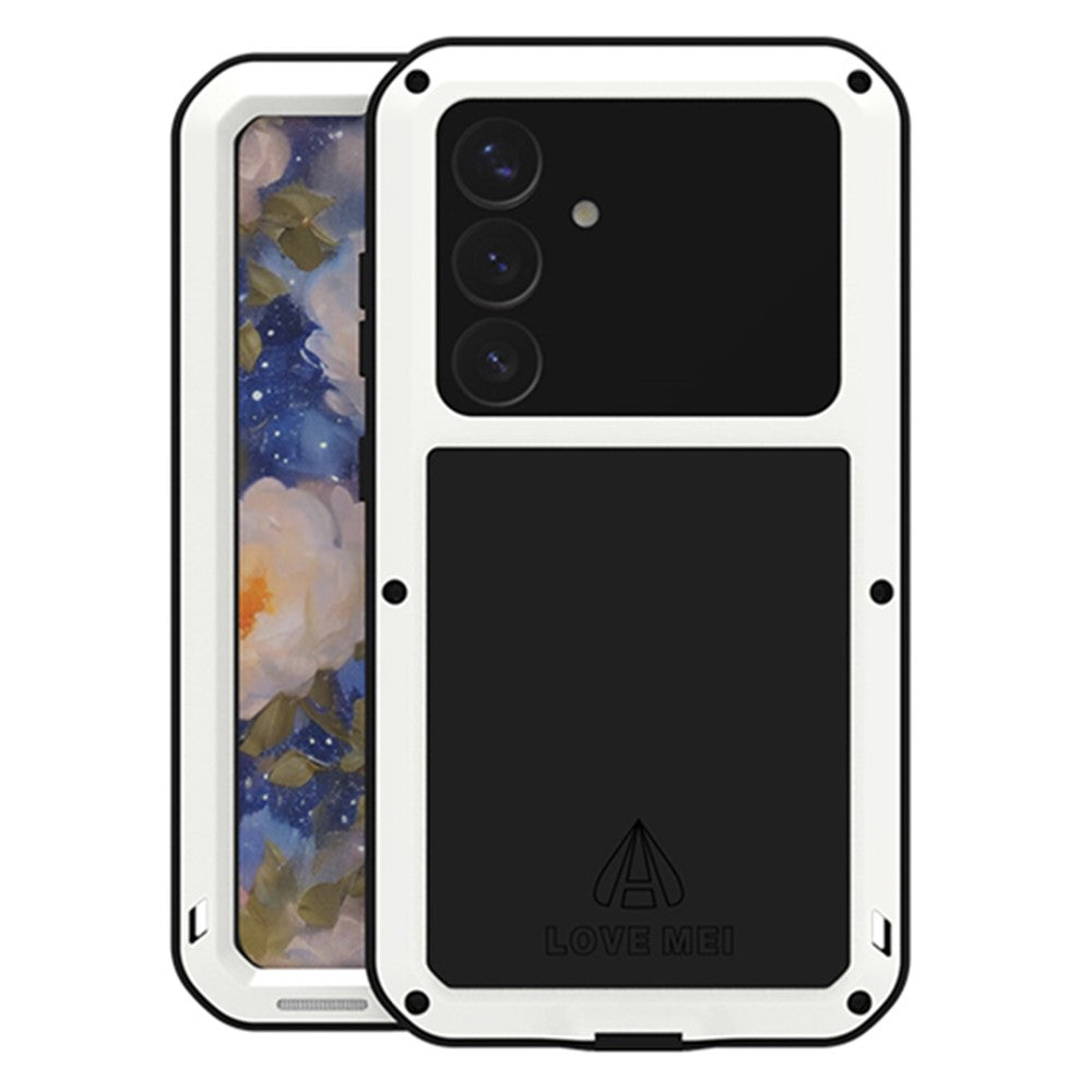 Coque Love Mei pour Samsung Galaxy S25, protection d'écran en verre trempé, métal et silicone 