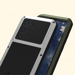 LOVE MEI For Samsung Galaxy S25 Ultra Case Tempered Glass Screen Protector Metal + Silicone Phone Cover