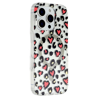 For iPhone 16 Pro Magnetic Case Clear Anti-Yellowing PC + TPU Phone Back Cover Leopard Print Desig