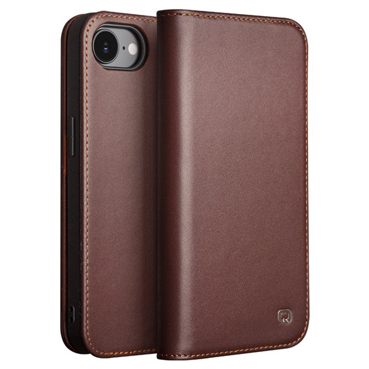 QIALINO For iPhone 16e Stand Case Anti-Drop Genuine Cow Leather Wallet Phone Cover - TechGearPal