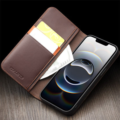 QIALINO For iPhone 16e Stand Case Anti-Drop Genuine Cow Leather Wallet Phone Cover - TechGearPal