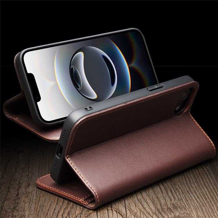QIALINO For iPhone 16e Stand Case Anti-Drop Genuine Cow Leather Wallet Phone Cover - TechGearPal