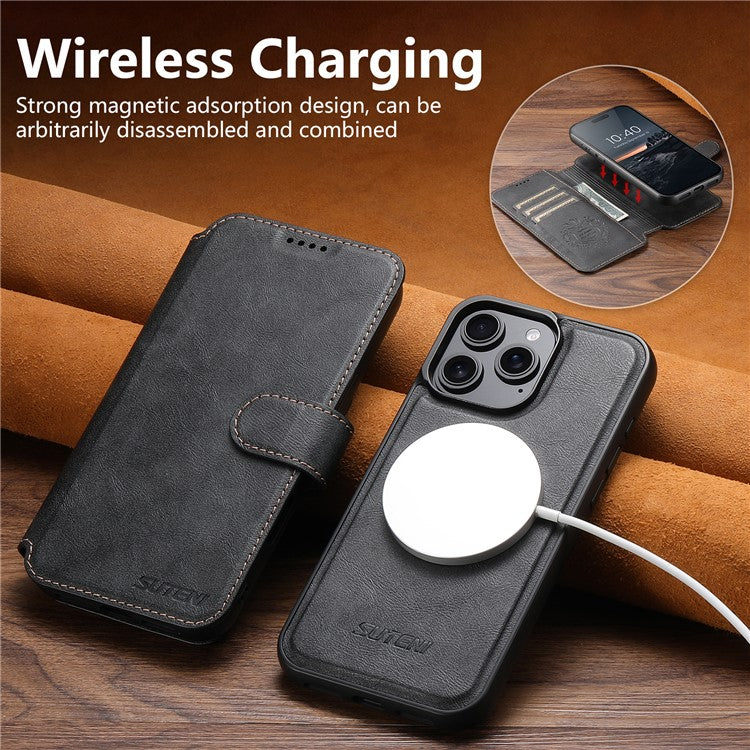 SUTENI Q-05 For iPhone 15 Pro Max Wallet Case 2 in 1 Detachable Leather Flip Phone Cover with Stand - TechGearPal