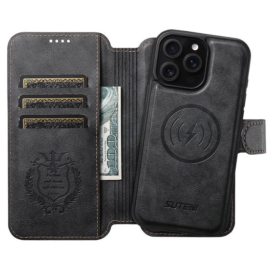 SUTENI Q-05 For iPhone 15 Pro Max Wallet Case 2 in 1 Detachable Leather Flip Phone Cover with Stand - TechGearPal