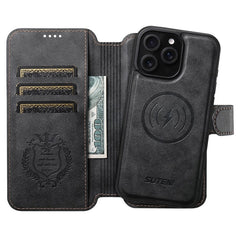 SUTENI Q-05 For iPhone 15 Pro Max Wallet Case 2 in 1 Detachable Leather Flip Phone Cover with Stand - TechGearPal