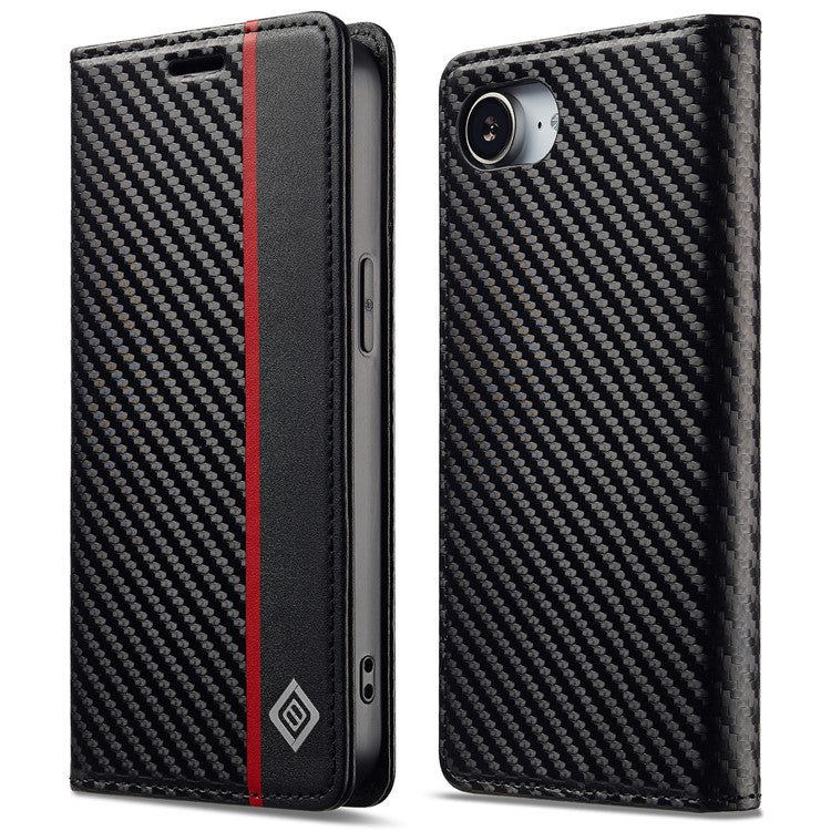 LC.IMEEKE For iPhone 16e Case Carbon Fiber Texture Phone Cover Stand Card Holder - TechGearPal