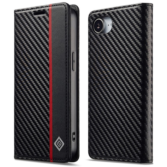 LC.IMEEKE For iPhone 16e Case Carbon Fiber Texture Phone Cover Stand Card Holder - TechGearPal