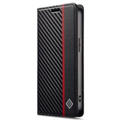 LC.IMEEKE For iPhone 16e Case Carbon Fiber Texture Phone Cover Stand Card Holder - TechGearPal