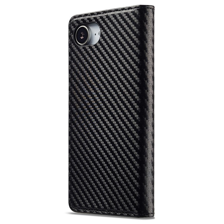 LC.IMEEKE For iPhone 16e Case Carbon Fiber Texture Phone Cover Stand Card Holder - TechGearPal