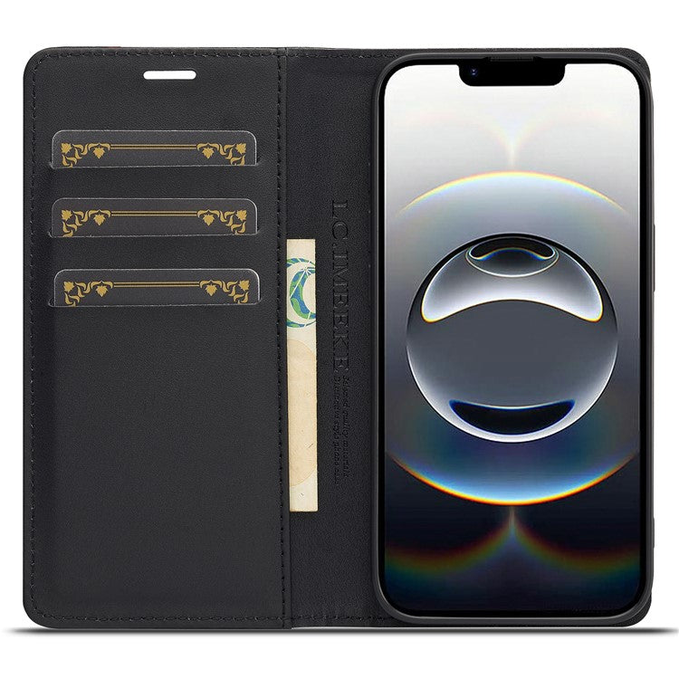 LC.IMEEKE For iPhone 16e Case Carbon Fiber Texture Phone Cover Stand Card Holder - TechGearPal