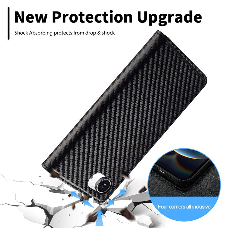 LC.IMEEKE For iPhone 16e Case Carbon Fiber Texture Phone Cover Stand Card Holder - TechGearPal