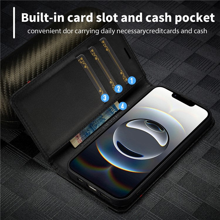 LC.IMEEKE For iPhone 16e Case Carbon Fiber Texture Phone Cover Stand Card Holder - TechGearPal