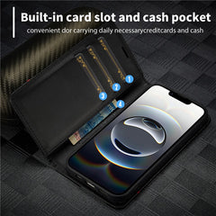 LC.IMEEKE For iPhone 16e Case Carbon Fiber Texture Phone Cover Stand Card Holder - TechGearPal