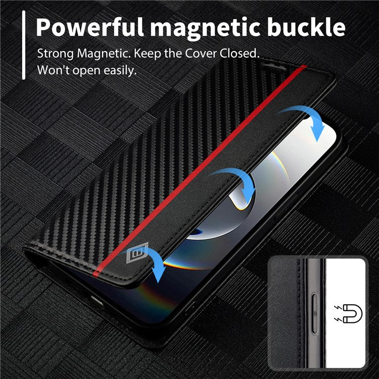 LC.IMEEKE For iPhone 16e Case Carbon Fiber Texture Phone Cover Stand Card Holder - TechGearPal