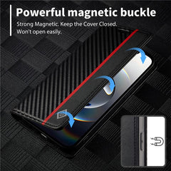 LC.IMEEKE For iPhone 16e Case Carbon Fiber Texture Phone Cover Stand Card Holder - TechGearPal
