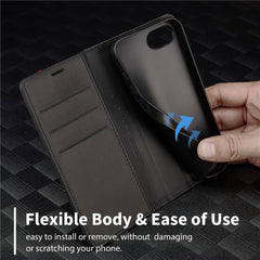 LC.IMEEKE For iPhone 16e Case Carbon Fiber Texture Phone Cover Stand Card Holder - TechGearPal