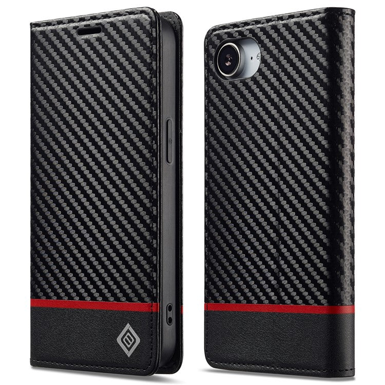 LC.IMEEKE For iPhone 16e Case Carbon Fiber Texture Phone Cover Stand Card Holder - TechGearPal