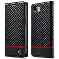 LC.IMEEKE For iPhone 16e Case Carbon Fiber Texture Phone Cover Stand Card Holder - TechGearPal