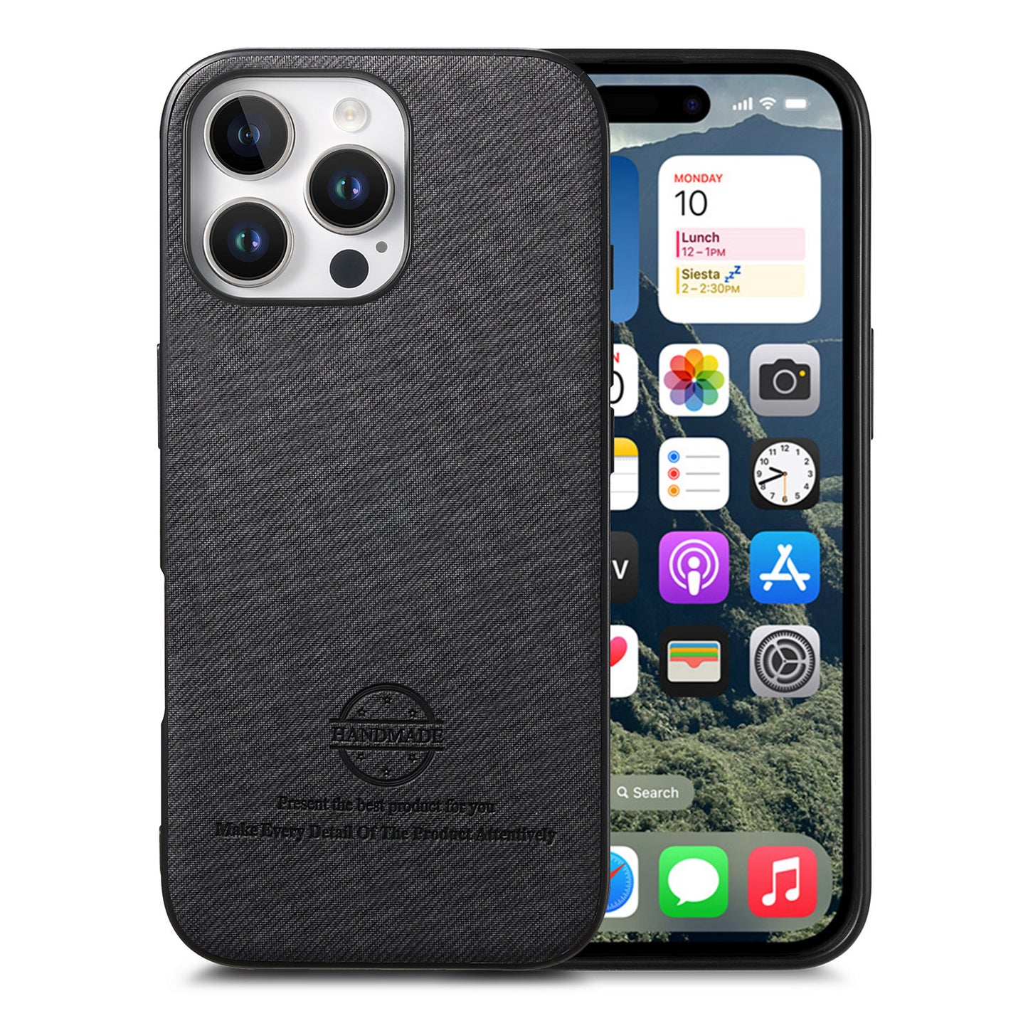 For iPhone 16 Pro Max Leather Phone  Back Cover with Cloth Textur