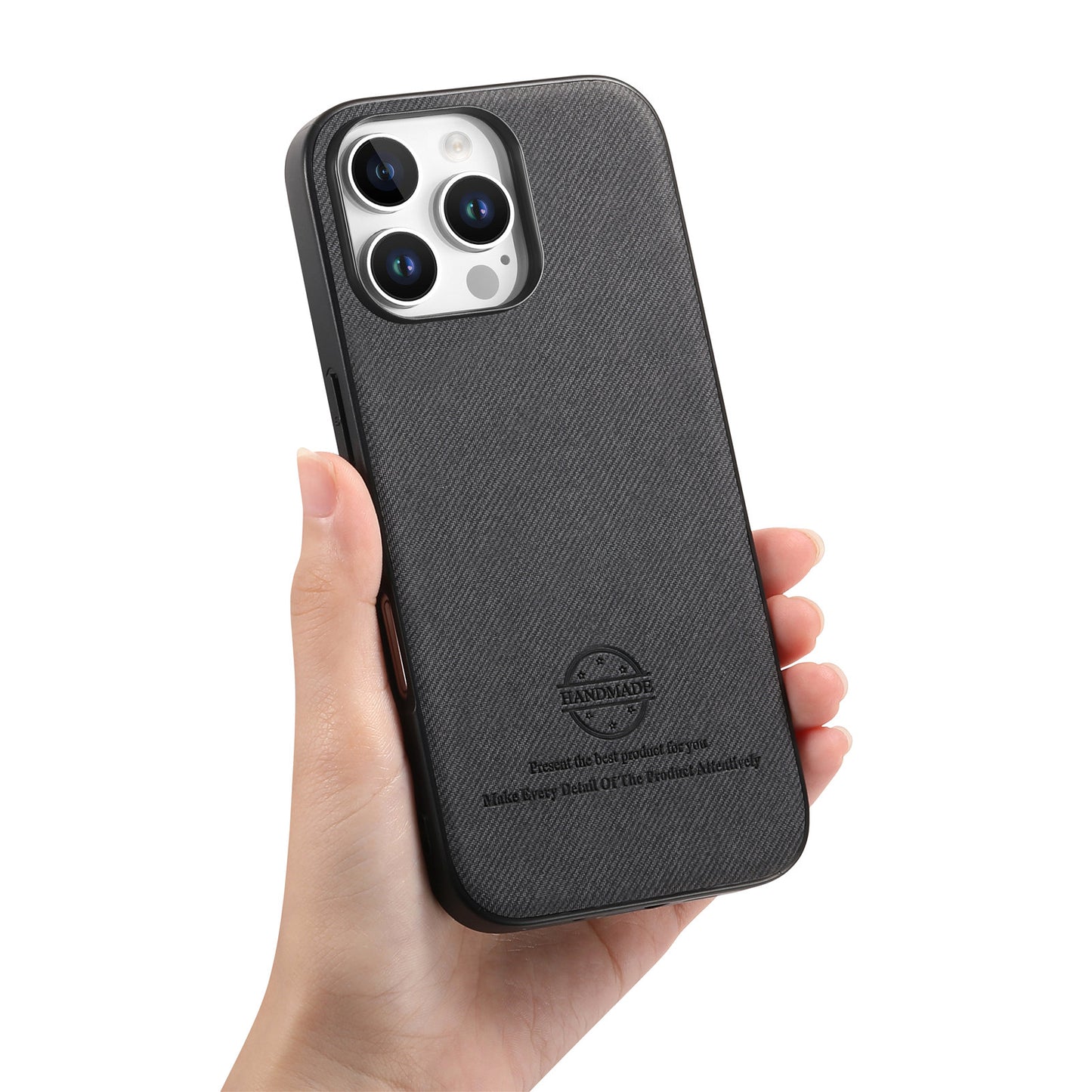For iPhone 16 Pro Max Leather Phone  Back Cover with Cloth Textur