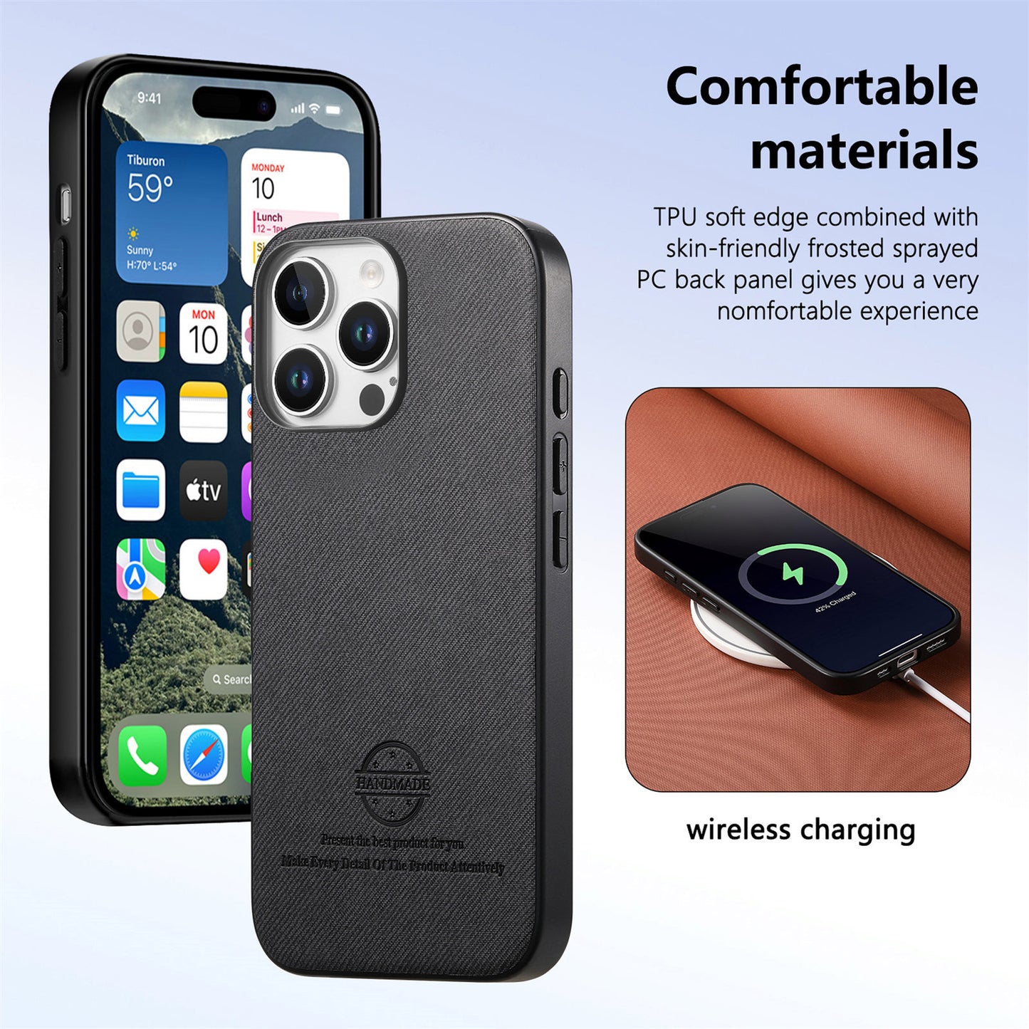 For iPhone 16 Pro Max Leather Phone  Back Cover with Cloth Textur