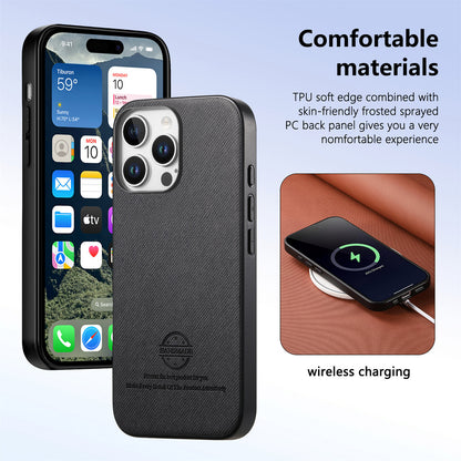 For iPhone 16 Pro Max Leather Phone  Back Cover with Cloth Textur