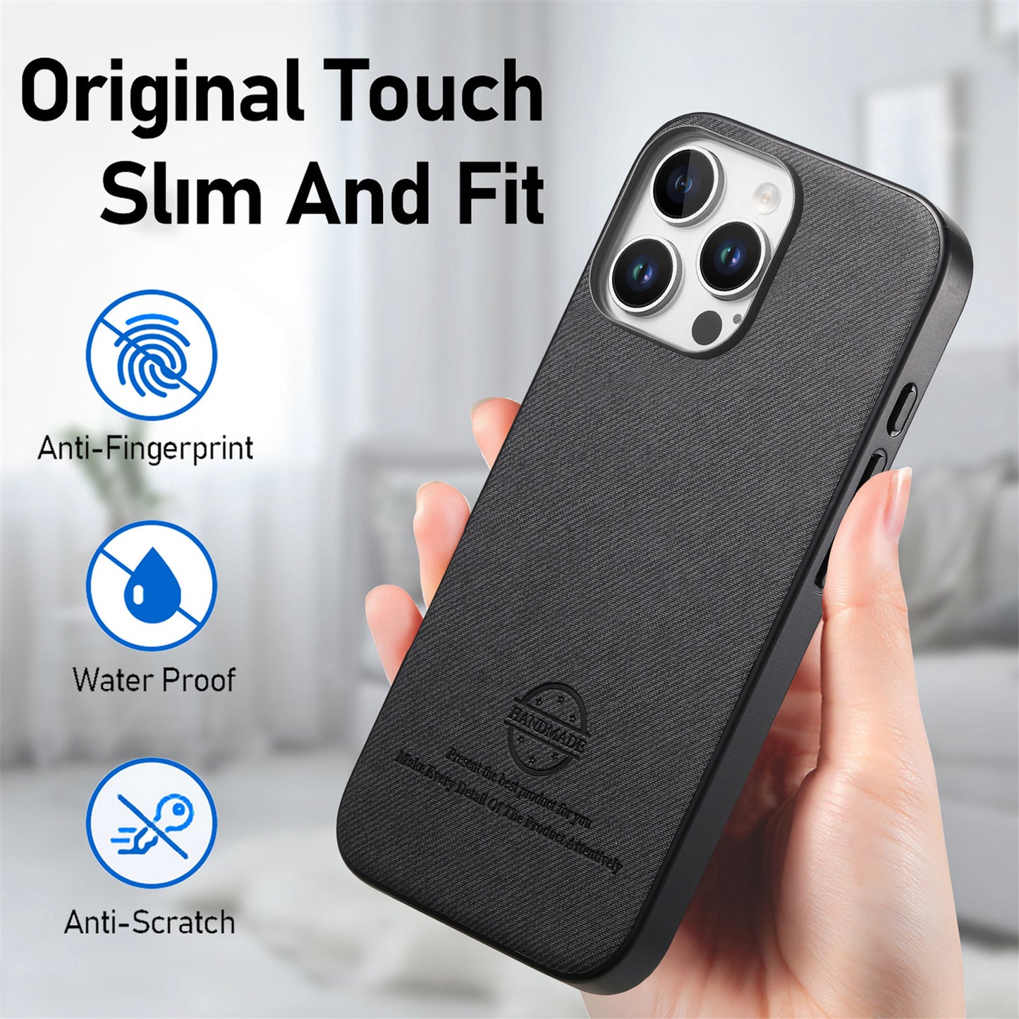 For iPhone 16 Pro Max Leather Phone  Back Cover with Cloth Textur