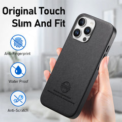 For iPhone 16 Pro Max Leather Phone  Back Cover with Cloth Textur - TechGearPal