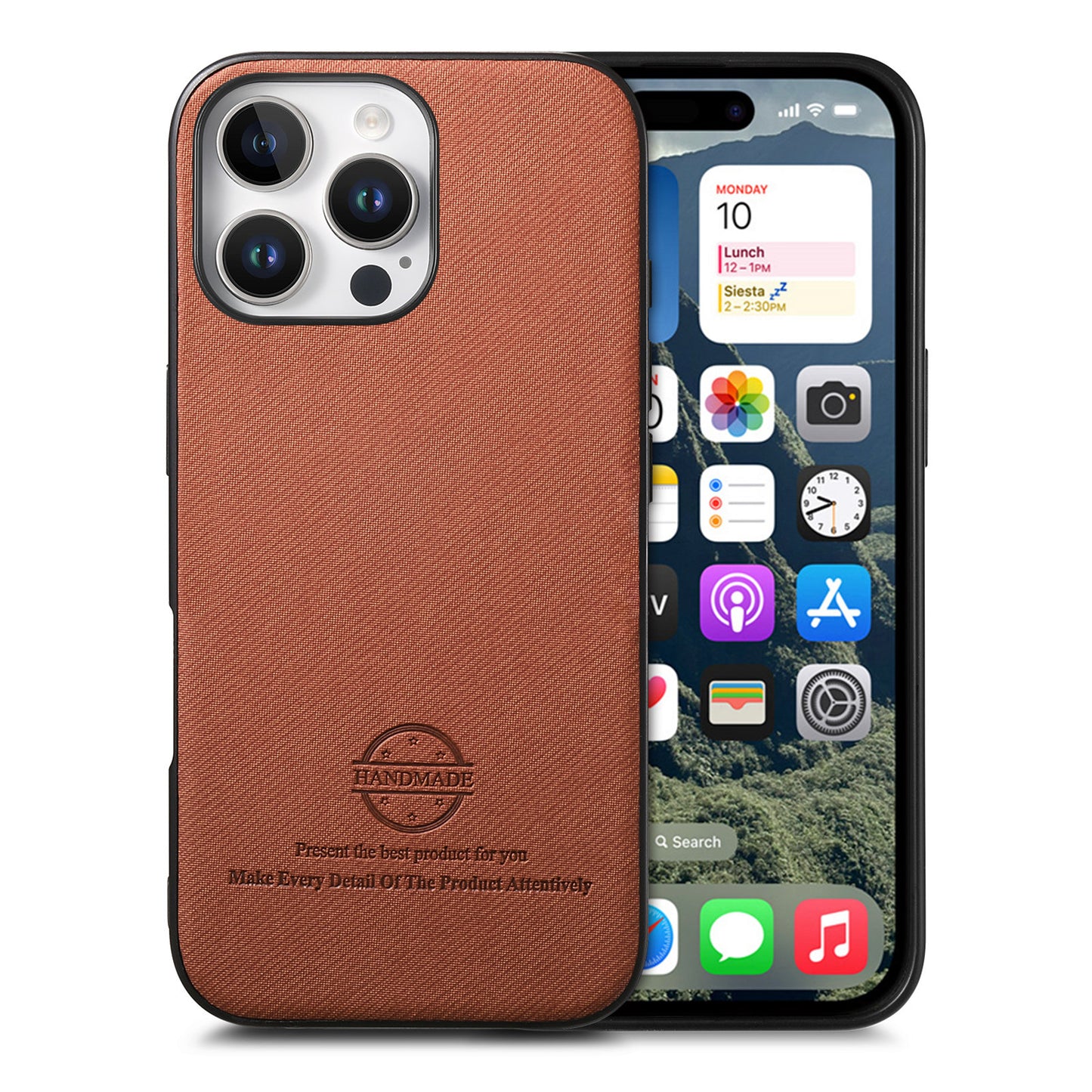 For iPhone 16 Pro Max Leather Phone  Back Cover with Cloth Textur