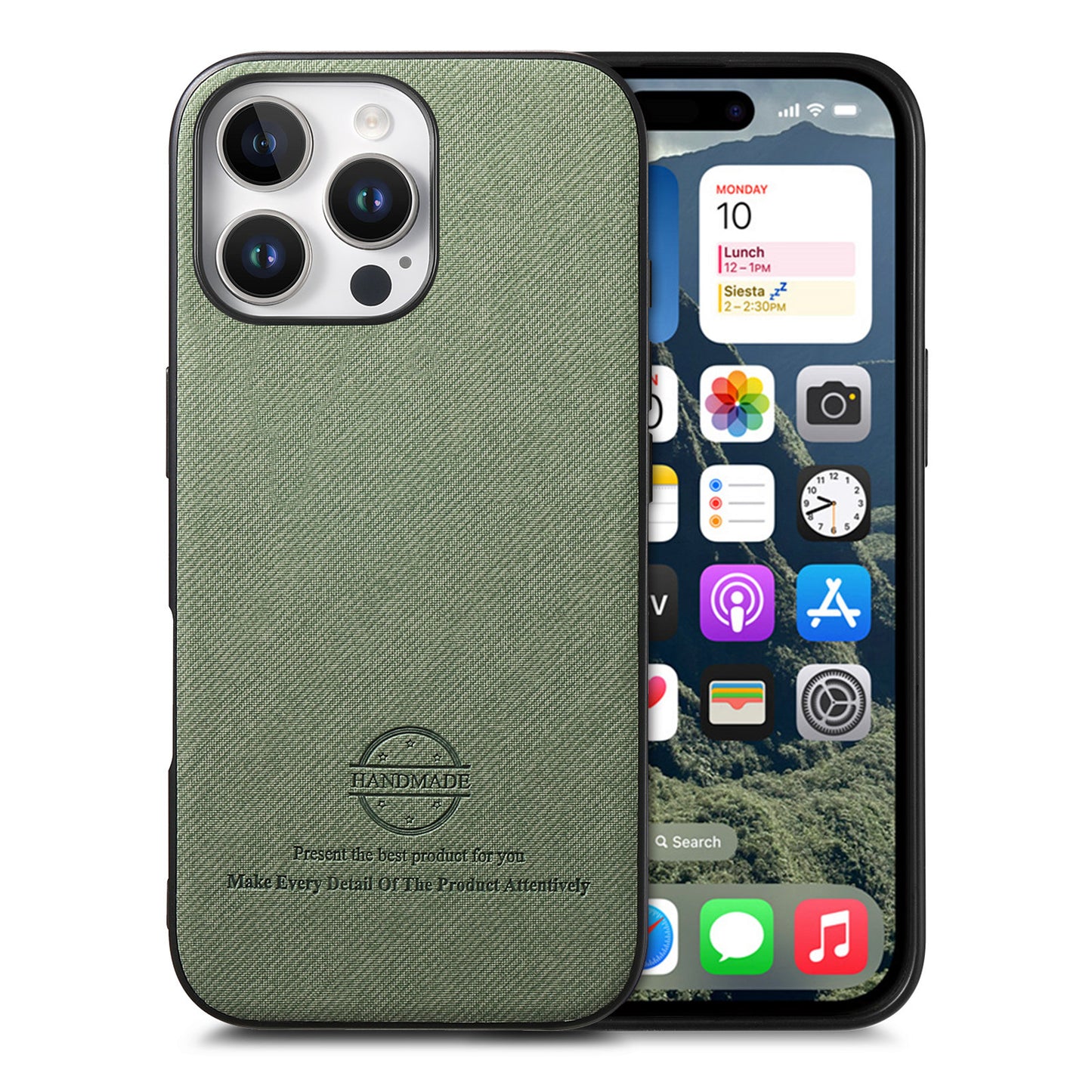 For iPhone 16 Pro Max Leather Phone  Back Cover with Cloth Textur