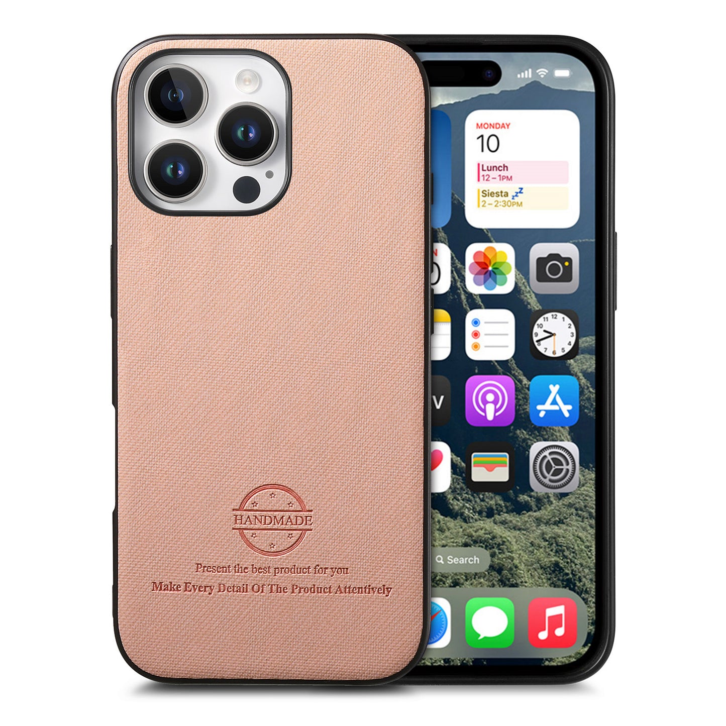 For iPhone 16 Pro Max Leather Phone  Back Cover with Cloth Textur