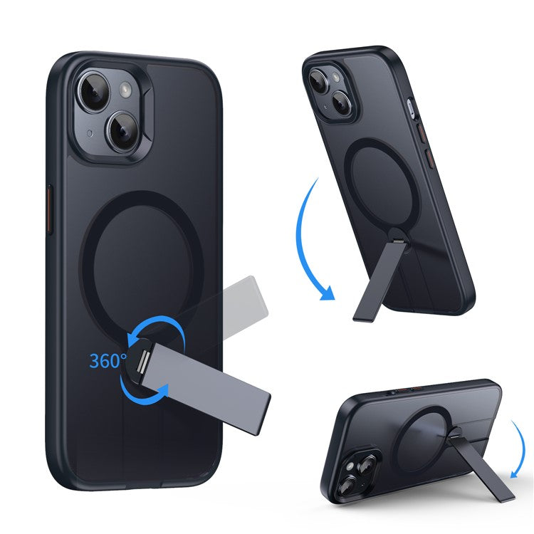 For iPhone 14 Case Compatible with MagSafe Rotating Straight Kickstand TPU + PC Matte Phone Cove - TechGearPal