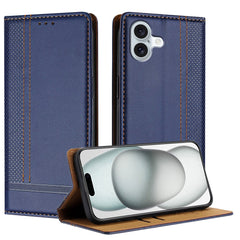 For iPhone 16 Plus Case L-Shaped Grid Pattern Leather Stand Phone Cover with Card Slots